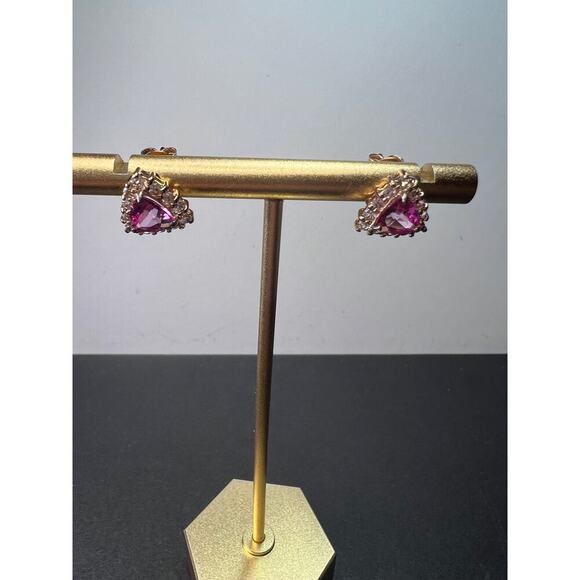 Pink topaz and zircon halo stud earrings in rose gold over sterling silver - Picture 7 of 10